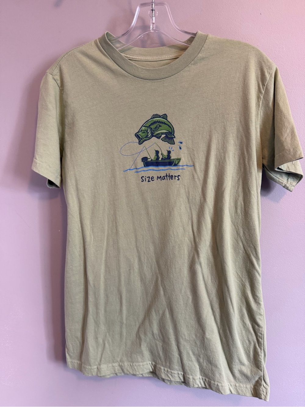 Positivitees Sage Green Fishing Graphic Tee Size M